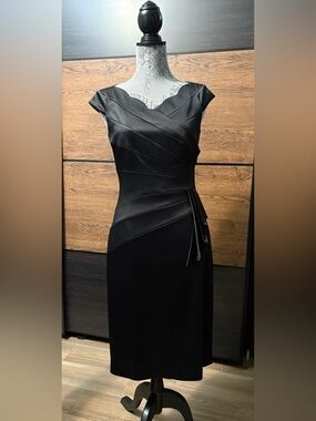 Jax Blue and Black Sheath Dress with Cowl Neck